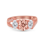 3 Stone Oval Wedding Ring Simulated Cubic Zirconia 925 Sterling Silver