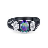 3 Stone Oval Wedding Ring Simulated Cubic Zirconia 925 Sterling Silver