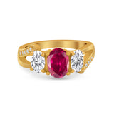 3 Stone Oval Wedding Ring Simulated Cubic Zirconia 925 Sterling Silver