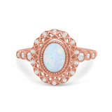 Vintage Style Bezel Oval Ring Simulated Cubic Zirconia 925 Sterling Silver