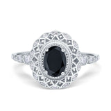 Oval Vintage Art Deco Halo Wedding Engagement Bridal Ring Round Simulated Cubic Zirconia 925 Sterling Silver