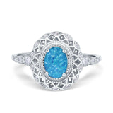 Oval Vintage Art Deco Halo Wedding Engagement Bridal Ring Round Simulated Cubic Zirconia 925 Sterling Silver