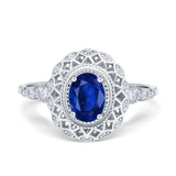 Oval Vintage Art Deco Halo Wedding Engagement Bridal Ring Round Simulated Cubic Zirconia 925 Sterling Silver