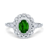 Oval Vintage Art Deco Halo Wedding Engagement Bridal Ring Round Simulated Cubic Zirconia 925 Sterling Silver