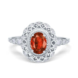 Oval Vintage Art Deco Halo Wedding Engagement Bridal Ring Round Simulated Cubic Zirconia 925 Sterling Silver