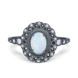 Oval Vintage Art Deco Halo Wedding Engagement Bridal Ring Round Simulated Cubic Zirconia 925 Sterling Silver