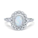 Oval Vintage Art Deco Halo Wedding Engagement Bridal Ring Round Simulated Cubic Zirconia 925 Sterling Silver
