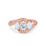 3-Stone Swirl Wedding Ring Round Simulated Cubic Zirconia 925 Sterling Silver