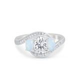 3-Stone Swirl Wedding Ring Round Simulated Cubic Zirconia 925 Sterling Silver