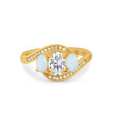 3-Stone Swirl Wedding Ring Round Simulated Cubic Zirconia 925 Sterling Silver