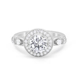 Halo Engagement Ring Simulated Cubic Zirconia 925 Sterling Silver