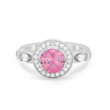 Halo Engagement Ring Simulated Cubic Zirconia 925 Sterling Silver
