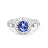 Halo Engagement Ring Simulated Cubic Zirconia 925 Sterling Silver