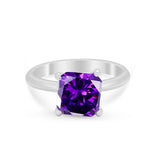 Solitaire Cushion Cut Engagement Ring Simulated Cubic Zirconia 925 Sterling Silver Cushion Cut Ring