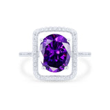 Halo Oval Simulated Cubic Zirconia 925 Sterling Silver Engagement Ring