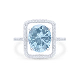 Halo Oval Simulated Cubic Zirconia 925 Sterling Silver Engagement Ring