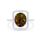 Halo Oval Simulated Cubic Zirconia 925 Sterling Silver Engagement Ring