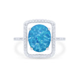 Halo Oval Simulated Cubic Zirconia 925 Sterling Silver Engagement Ring
