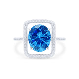 Halo Oval Simulated Cubic Zirconia 925 Sterling Silver Engagement Ring