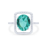Halo Oval Simulated Cubic Zirconia 925 Sterling Silver Engagement Ring