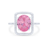 Halo Oval Simulated Cubic Zirconia 925 Sterling Silver Engagement Ring