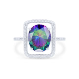 Halo Oval Simulated Cubic Zirconia 925 Sterling Silver Engagement Ring