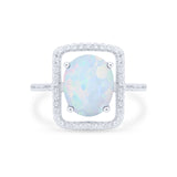 Halo Oval Simulated Cubic Zirconia 925 Sterling Silver Engagement Ring