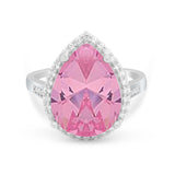 Teardrop Cocktail Engagement Ring Pear Simulated Cubic Zirconia 925 Sterling Silver