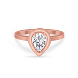 Solitaire Wedding Ring Pear Simulated Cubic Zirconia 925 Sterling Silver
