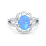 Vintage Style Oval Engagement Ring Round Simulated CZ 925 Sterling Silver