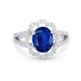 Vintage Style Oval Engagement Ring Round Simulated CZ 925 Sterling Silver