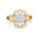 Vintage Style Oval Engagement Ring Round Simulated CZ 925 Sterling Silver
