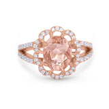 Vintage Style Oval Engagement Ring Round Simulated CZ 925 Sterling Silver