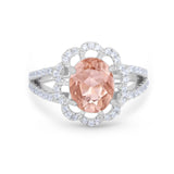 Vintage Style Oval Engagement Ring Round Simulated CZ 925 Sterling Silver