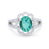 Vintage Style Oval Engagement Ring Round Simulated CZ 925 Sterling Silver