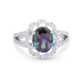 Vintage Style Oval Engagement Ring Round Simulated CZ 925 Sterling Silver