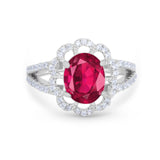 Vintage Style Oval Engagement Ring Round Simulated CZ 925 Sterling Silver