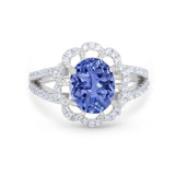 Vintage Style Oval Engagement Ring Round Simulated CZ 925 Sterling Silver