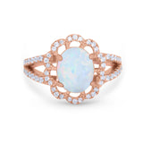 Vintage Style Oval Engagement Ring Round Simulated CZ 925 Sterling Silver