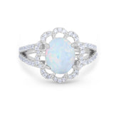 Vintage Style Oval Engagement Ring Round Simulated CZ 925 Sterling Silver