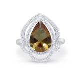 Teardrop Engagement Ring Round Simulated Cubic Zirconia 925 Sterling Silver