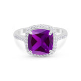 Halo Cushion Cut Engagement Ring Round Simulated Cubic Zirconia 925 Sterling Silver BA1066