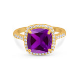 Halo Cushion Cut Engagement Ring Round Simulated Cubic Zirconia 925 Sterling Silver BA1066