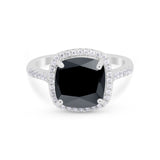 Halo Cushion Cut Engagement Ring Round Simulated Cubic Zirconia 925 Sterling Silver BA1066