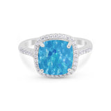 Halo Cushion Cut Engagement Ring Round Simulated Cubic Zirconia 925 Sterling Silver BA1066