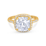 Halo Cushion Cut Engagement Ring Round Simulated Cubic Zirconia 925 Sterling Silver BA1066