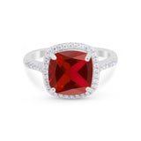 Halo Cushion Cut Engagement Ring Round Simulated Cubic Zirconia 925 Sterling Silver BA1066