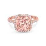 Halo Cushion Cut Engagement Ring Round Simulated Cubic Zirconia 925 Sterling Silver BA1066