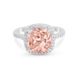 Halo Cushion Cut Engagement Ring Round Simulated Cubic Zirconia 925 Sterling Silver BA1066