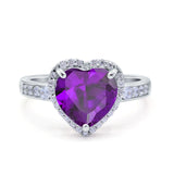 Halo Heart Promise Ring Simulated Cubic Zirconia 925 Sterling Silver